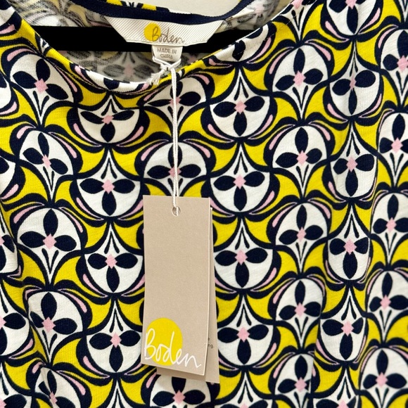 BODEN Yellow Florrie Jersey Dress IN Dawn Bird Tile Size 8 NWT - Picture 4 of 5